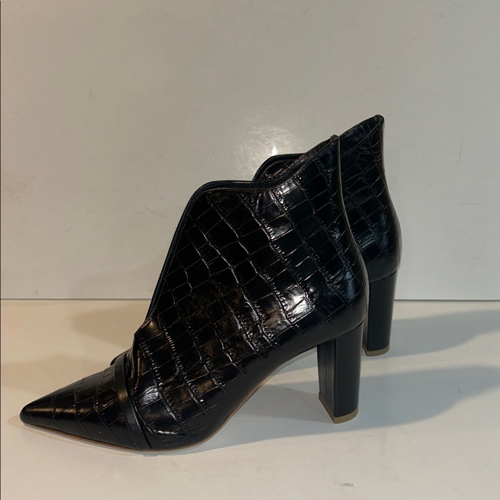 Malone Souliers Clara Black Croc-Embossed Pointed Ankle Boots - Picture 7 of 15
